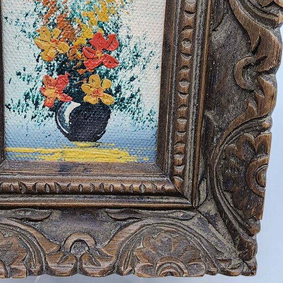 Antique Ornate Wooden Carved Picture Frame With Oil Painting 2x2.25" - Picture 6 of 13